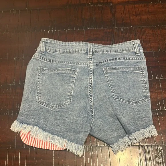 Blue and Red Jean Shorts with Distressed Frayed Hem 4th of July America - Picture 3 of 3